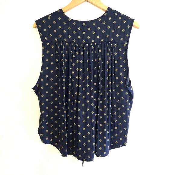Free People Mornings In Marrakesh Navy Tie Front Sleeveless Satin Blouse Top M - Picture 3 of 7